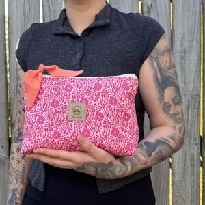 Pink & Coral Handmade Floral Cosmetic Bag